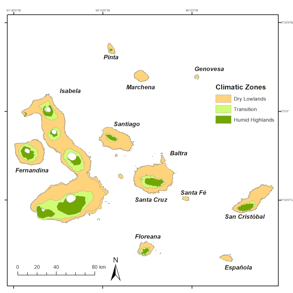 The climatic zones in Galapagos